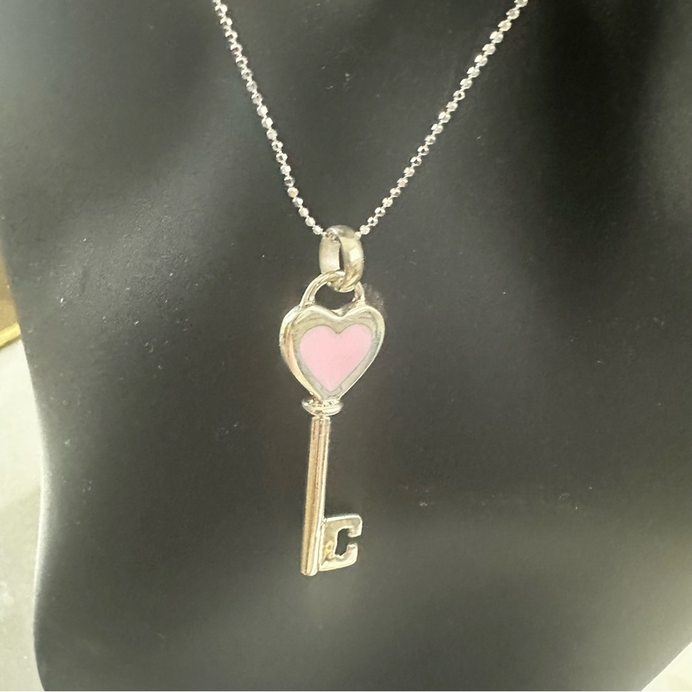 Pink and Silver Heart Key Necklace